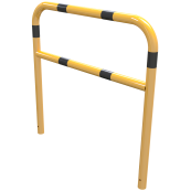 Protective bar made of steel tubing |  60 x 2.5 mm | with crossbar | total width: 1200 mm | total height: 1200 mm | hot-dip galvanized and yellow coatedwith black warning stripes